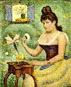 Georges Seurat ung kvinna som pudrar sig oil on canvas